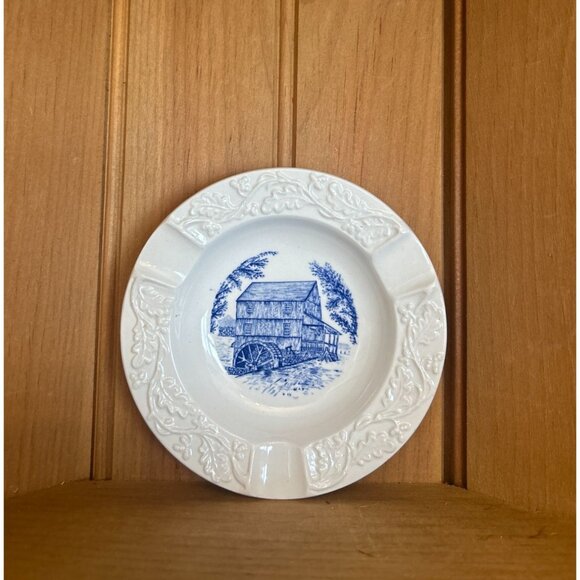Old Sturbridge Village Grist Mill Burleigh England Vintage Small Plate Blue Whit - Picture 1 of 4